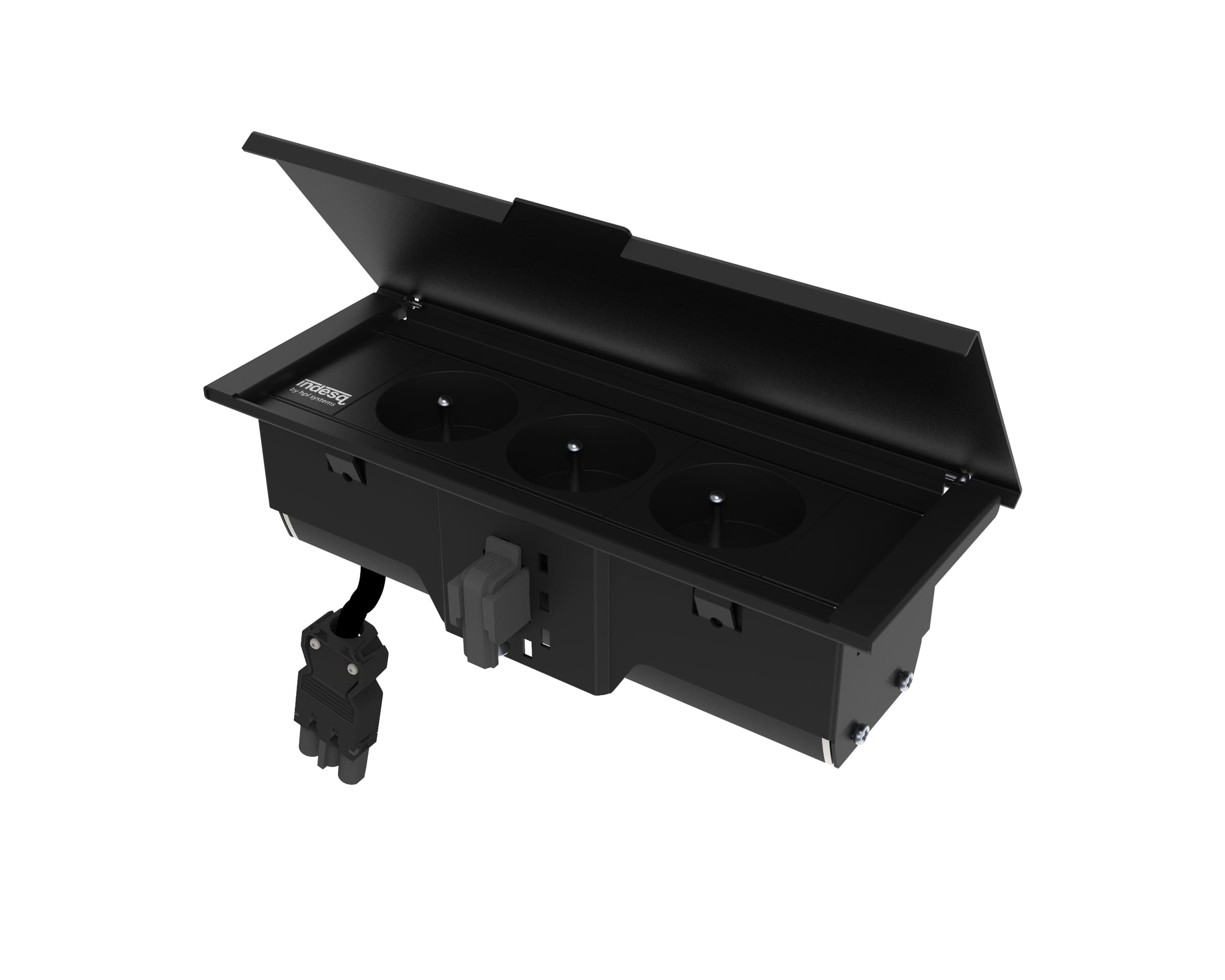 Indesq Hertz+ bloc encastrable – 3x prises + 1x M45 vide – noir