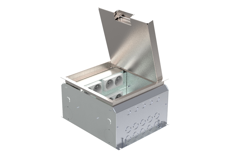 HPL boîte de sol 150mm 8x prise + 8x découpe M45 - couvercle T25