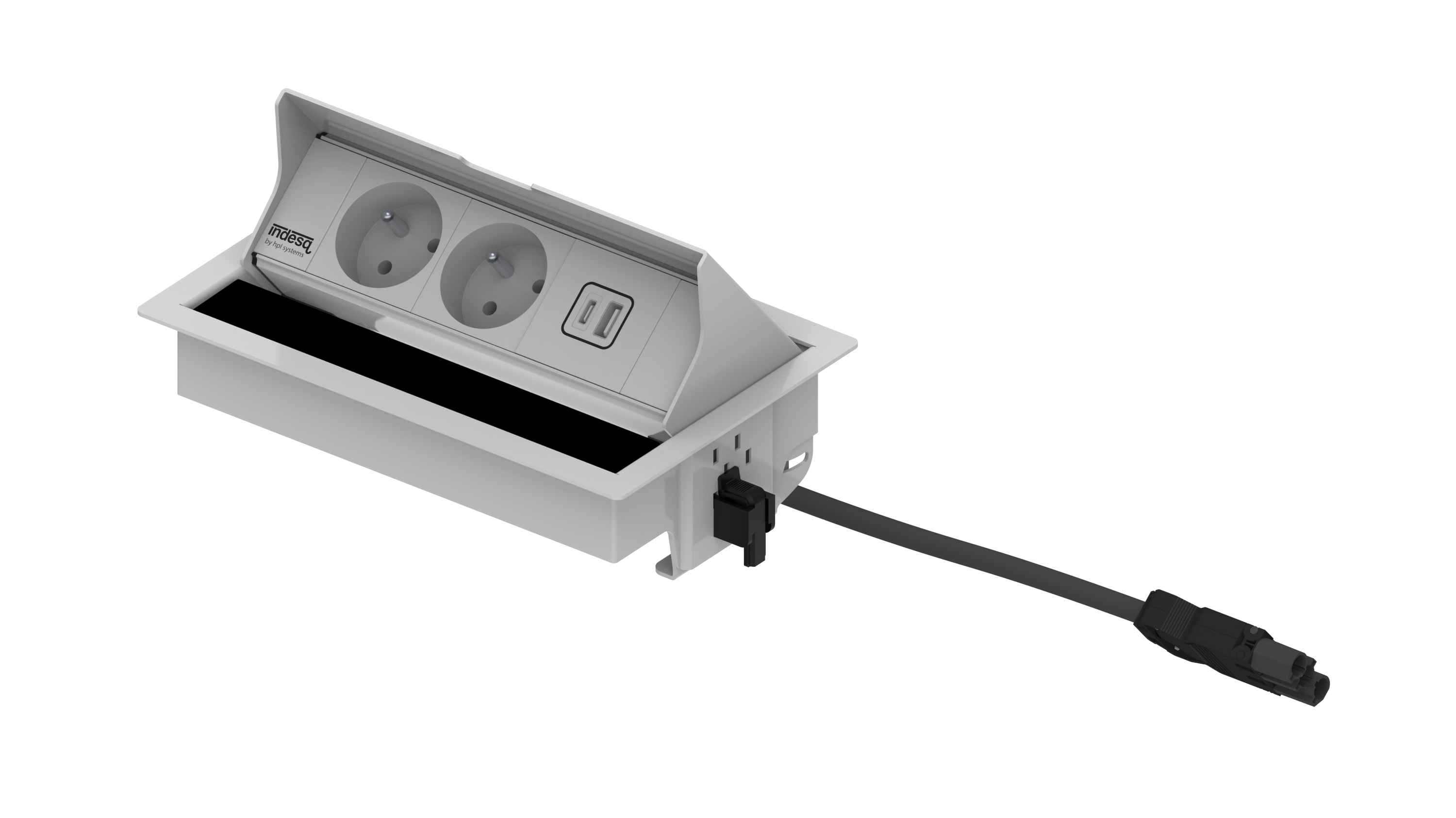 Prise encastrée Indesq Joule – 2 prises + 1 chargeur USB A-C – blanc