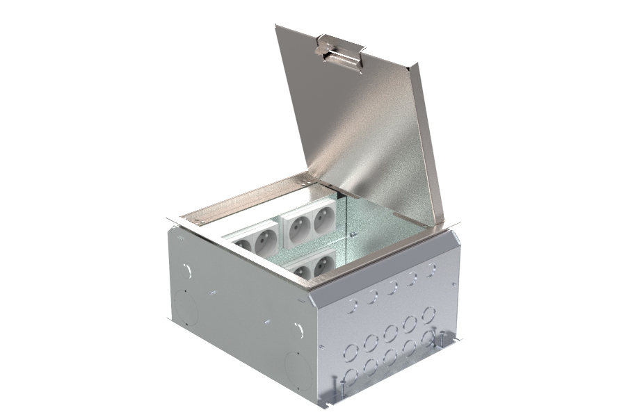 HPL boîte de sol 150mm 8x prise + 10x découpe données - couvercle T15