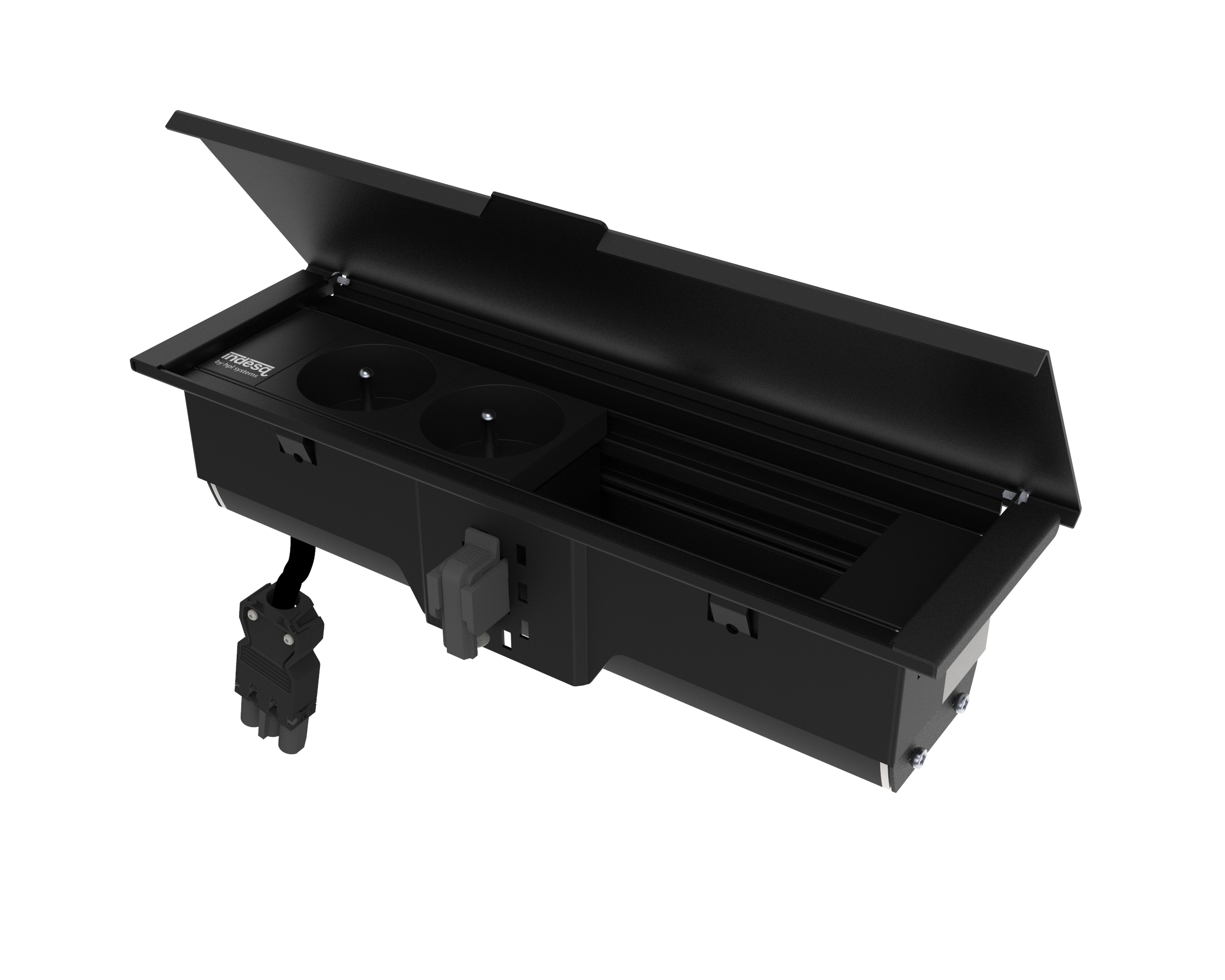 Indesq Hertz+ bloc encastrable – 2x prises + 2x M45 vides – noir
