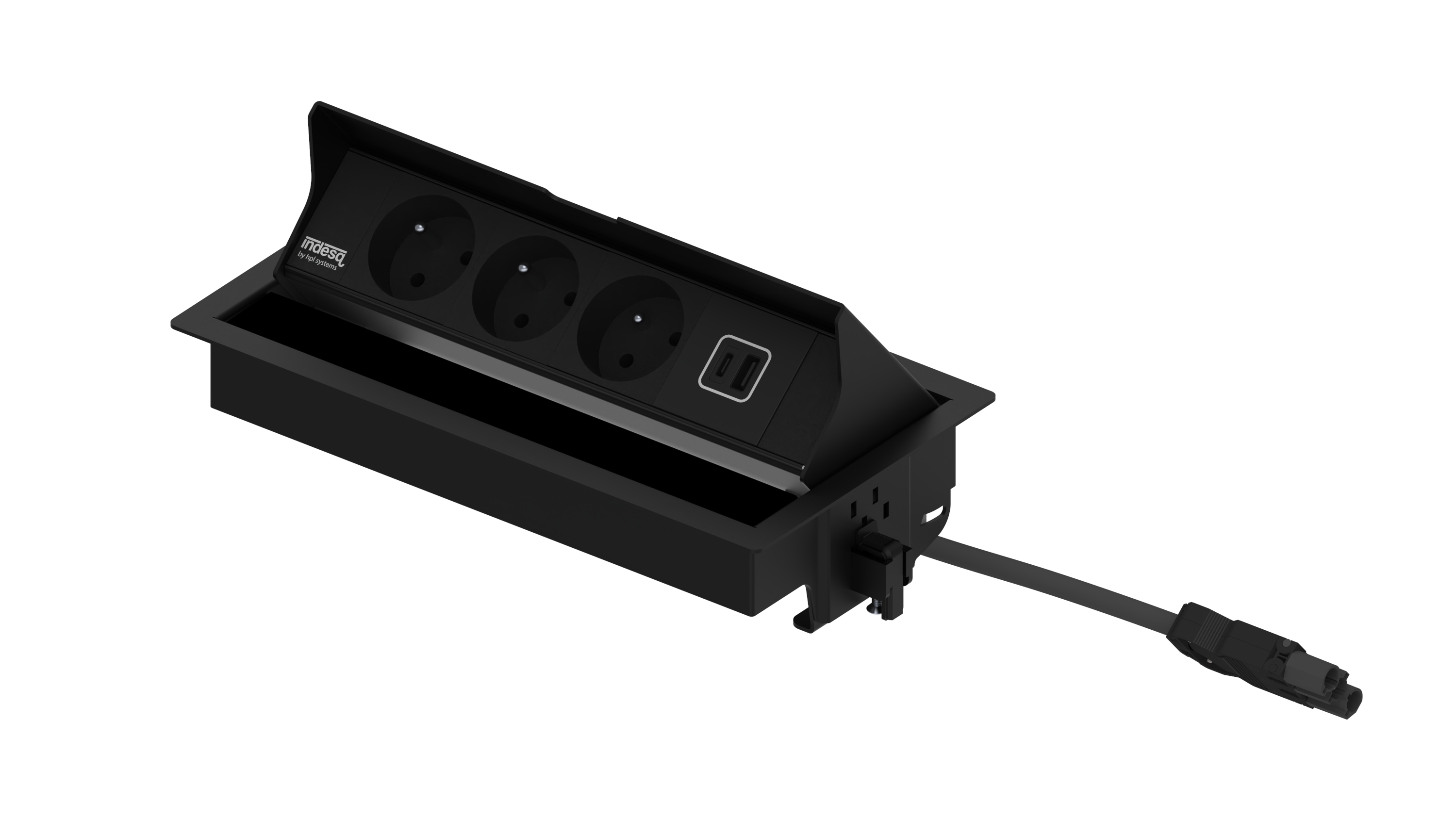 Indesq Joule inbouw stekkerdoos - 3x WCD + 1x USB A-C charger - zwart