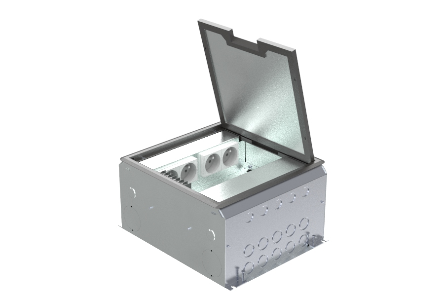 HPL boîte de sol 150mm - 4x prise + 10x découpe données - couvercle T3