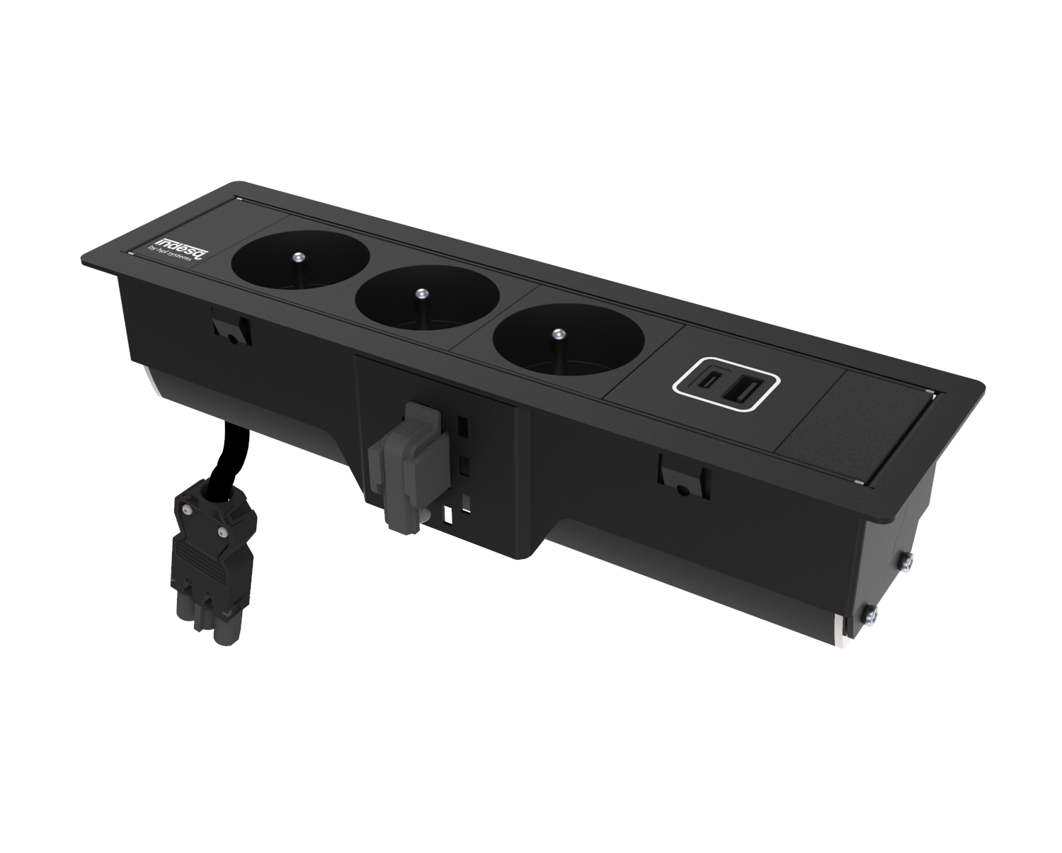 Indesq Hertz prise encastrée – 3x prises + chargeur USB A-C – noir