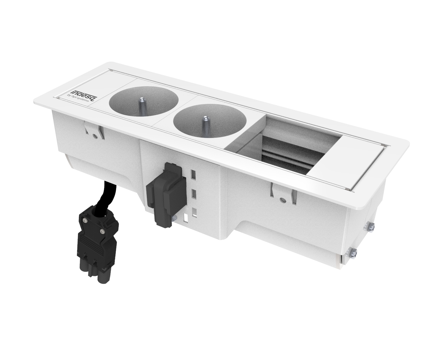 Indesq Hertz bloc encastrable – 2 prises terre + 1 M45 vide – blanc