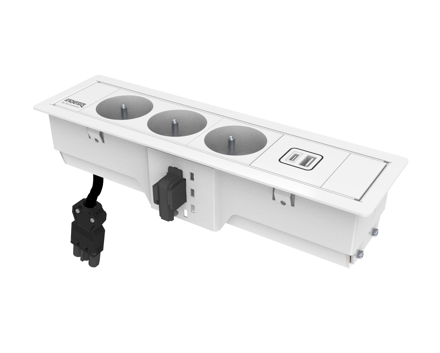 Indesq Hertz prise encastrée – 3x prises + port USB A-C – blanc