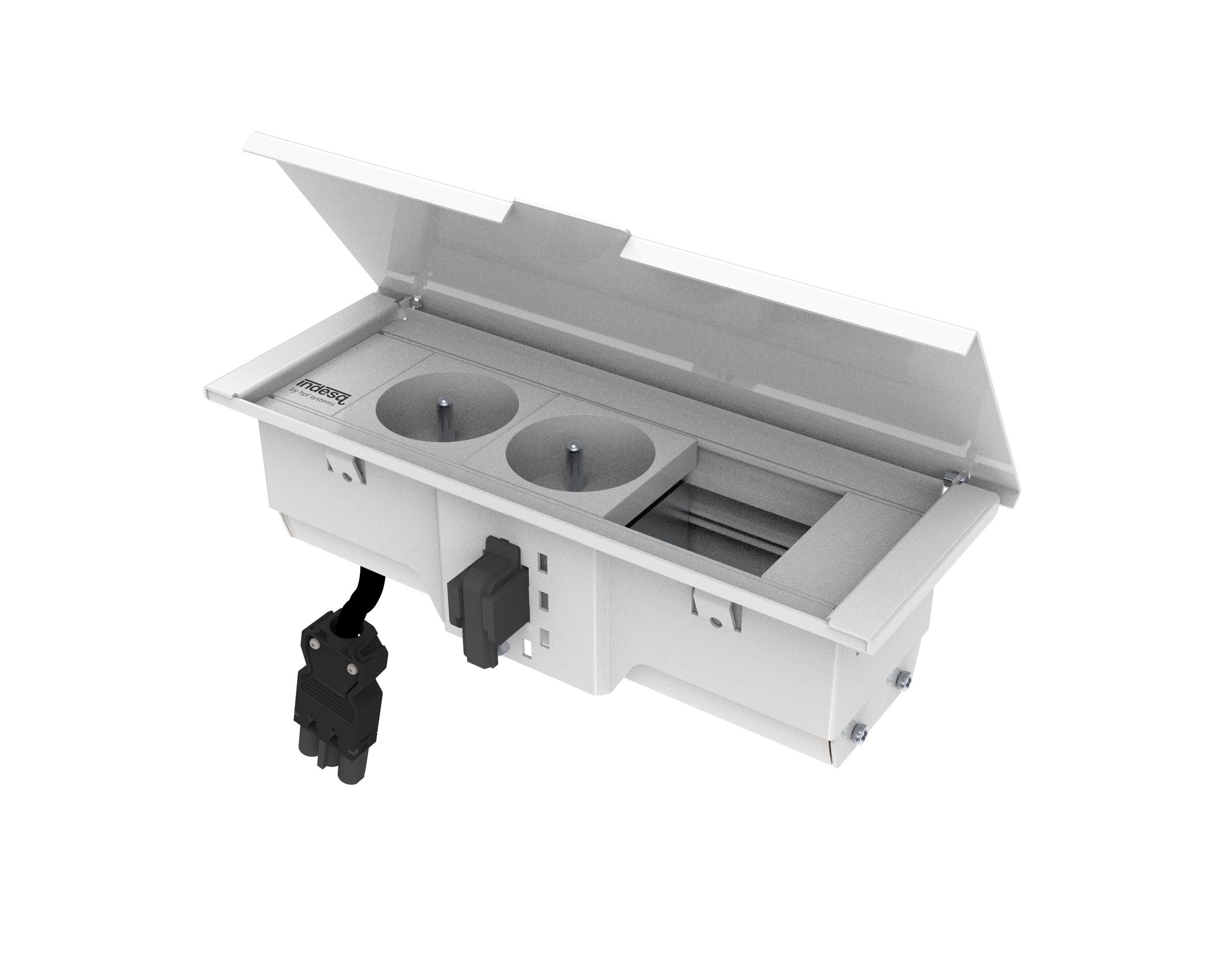 Indesq Hertz+ bloc encastrable – 2x prises + 1x M45 vide – blanc