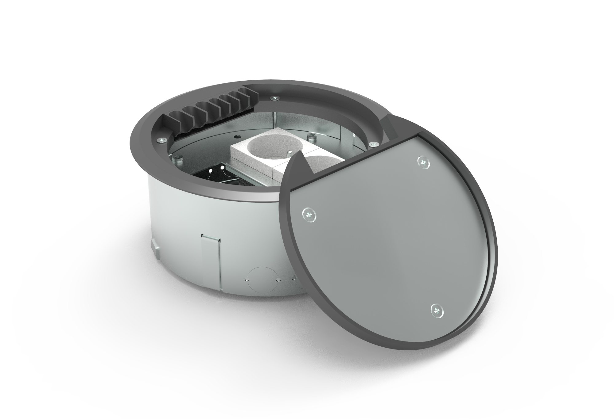 HPL pot de sol cercle - 2x prise + 2x ouverture 45x45mm couvercle Ø183