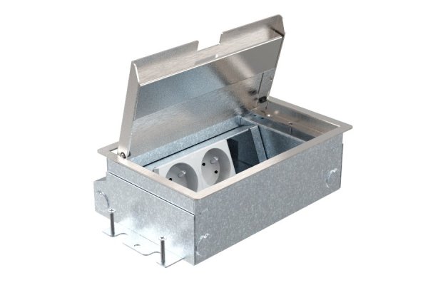 HPL Servicebox+ instort 65mm vloercontactdoos 3-voudig 2x WCD penaarde + 1x M45 – RVS deksel